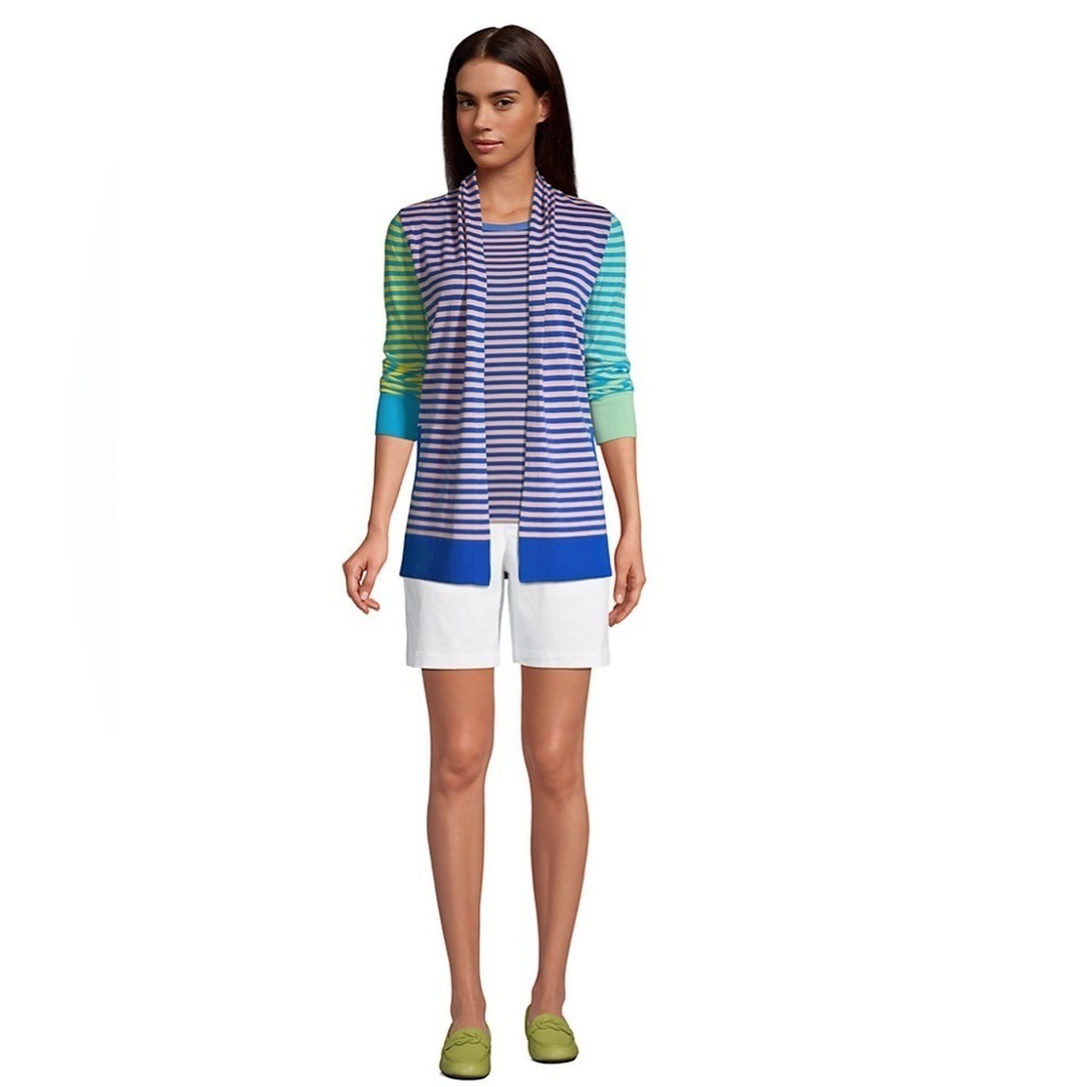 Lands End open cardigan jacket stripes cotton sz 2X 22